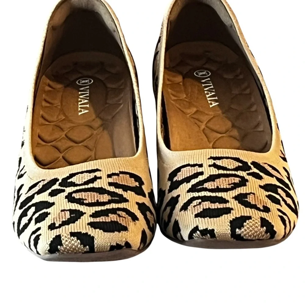 NWOT Vivaia Margot Square Toe Wedge Shoes Womens‎ 38.5 Leopard Knit